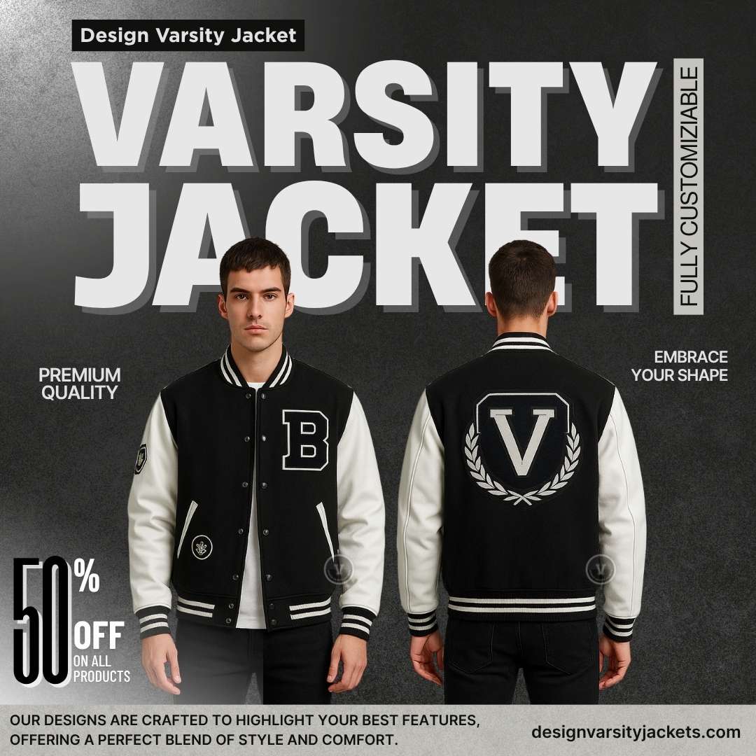 Design Varsity Jackets Black Varsity Jacket with White Sleeves