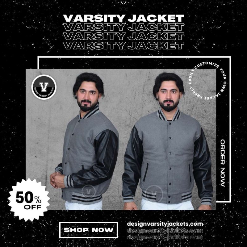 Grey and Black Varsity Jackets Wholesale