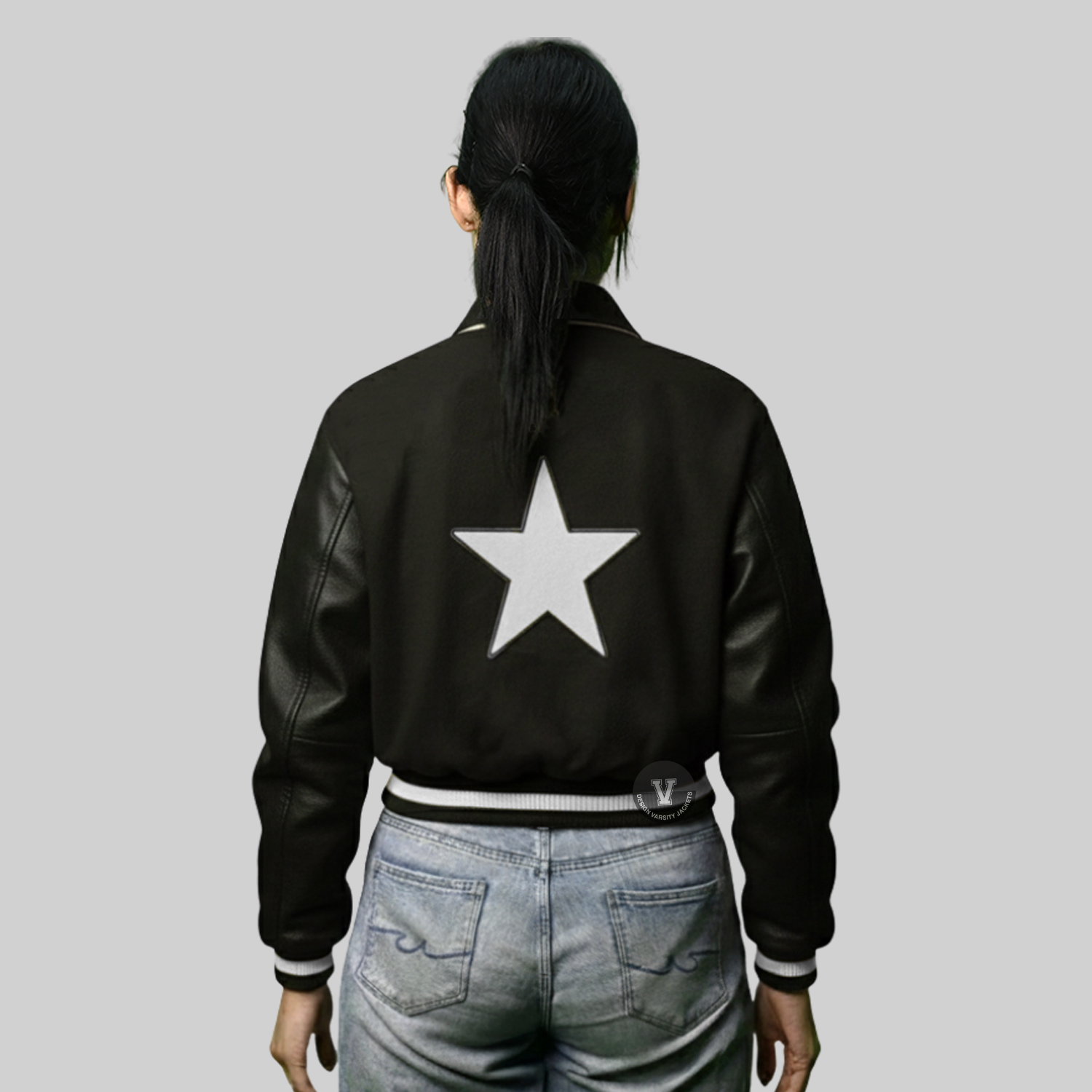 Black Varsity Embroidered Jacket back