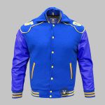 Blue Varsity Double Collar Jacket | Custom Letterman Varsity Jacket