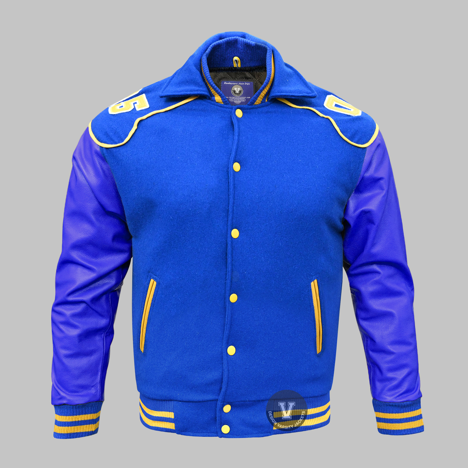 Blue Varsity Double Collar Jacket | Custom Letterman Varsity Jacket