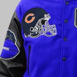 Blue Varsity Embroidered Jacket front left close view