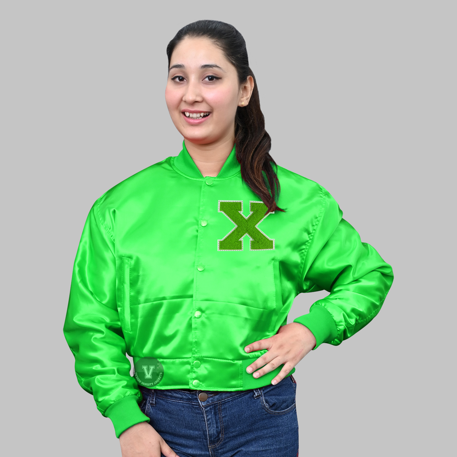 Custom Patch Cropped Jacket | Personalized Varsity Cropped Letterman front