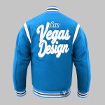 Cyan Blue Varsity Jacket back