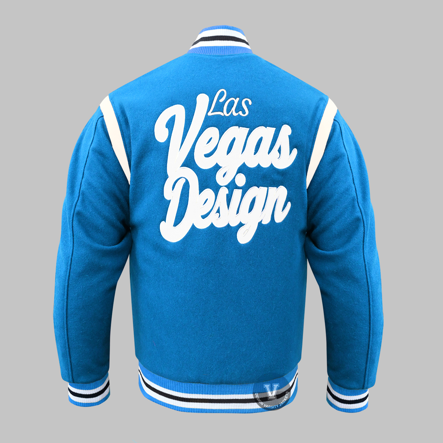 Cyan Blue Varsity Jacket back