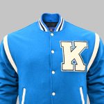 Cyan Blue Varsity Jacket front close