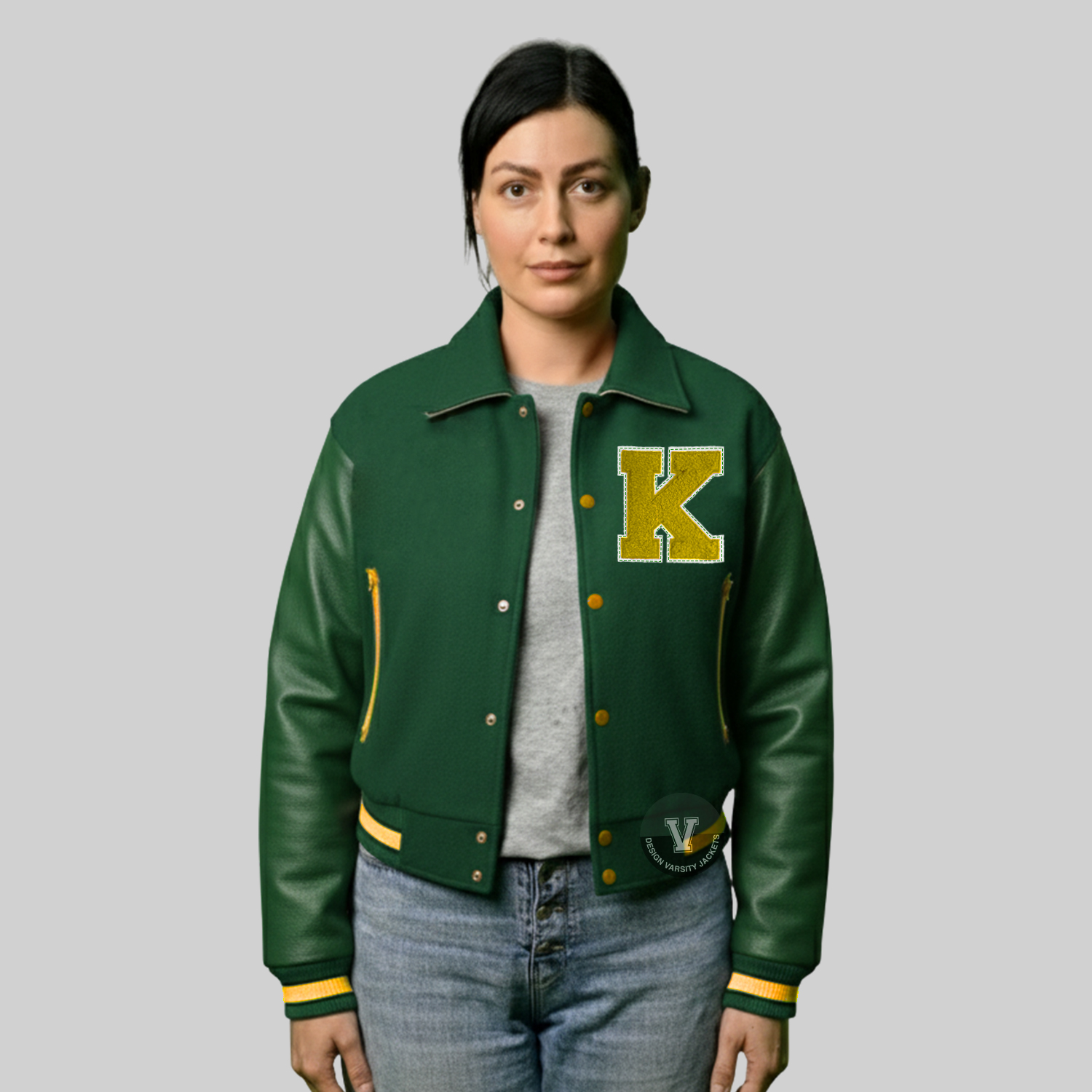 Green Varsity Embroidered Jacket – Classic Letterman Style with Custom Embroidery