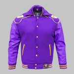 Purple Letterman Double Collar Jacket