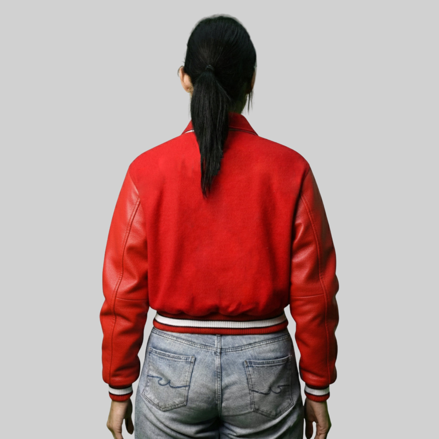 Red Varsity Embroidered Jacket back