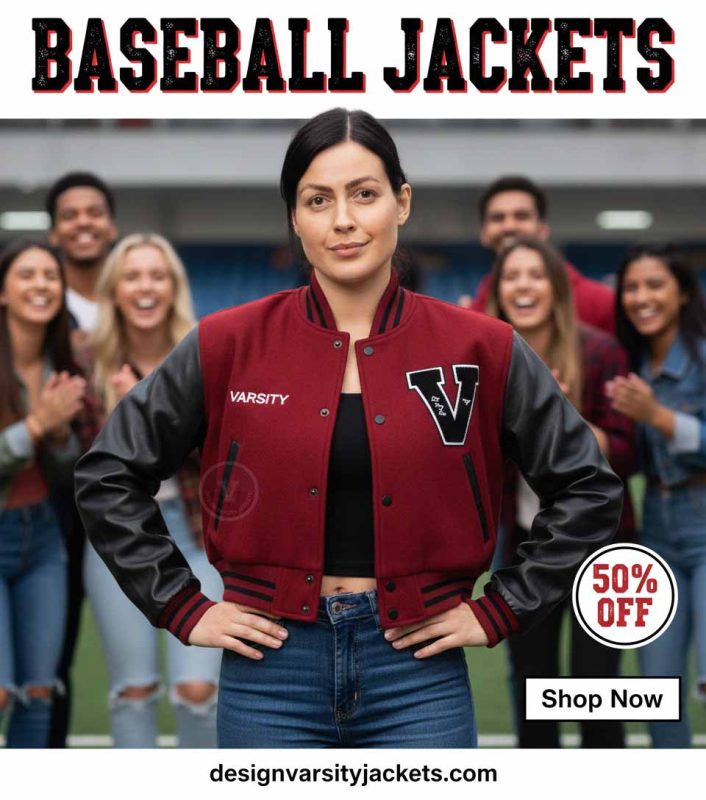 Red and Black Baseball Jackets for Women
