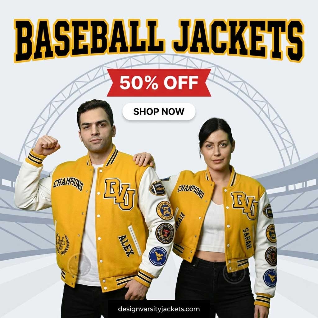 Yellow Baseball Jackets with Patches
