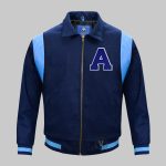 Blue Varsity Shoulder Jacket | Custom Letterman Jacket with Leather Shoulders front