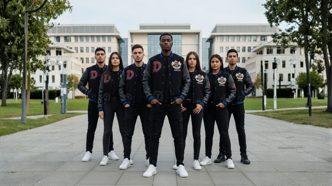 Black Baseball Jacket With Leather Sleeves