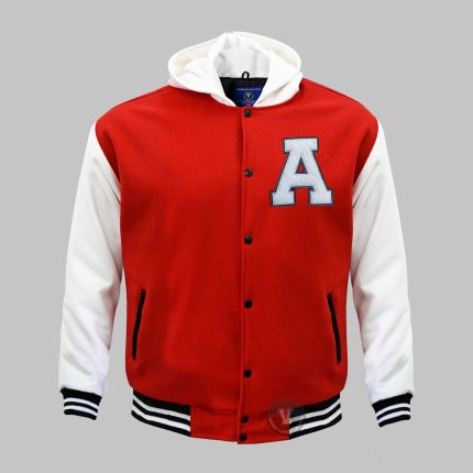 Red Varsity Hooded Jacket | Custom Letterman Jacket with Embroidery