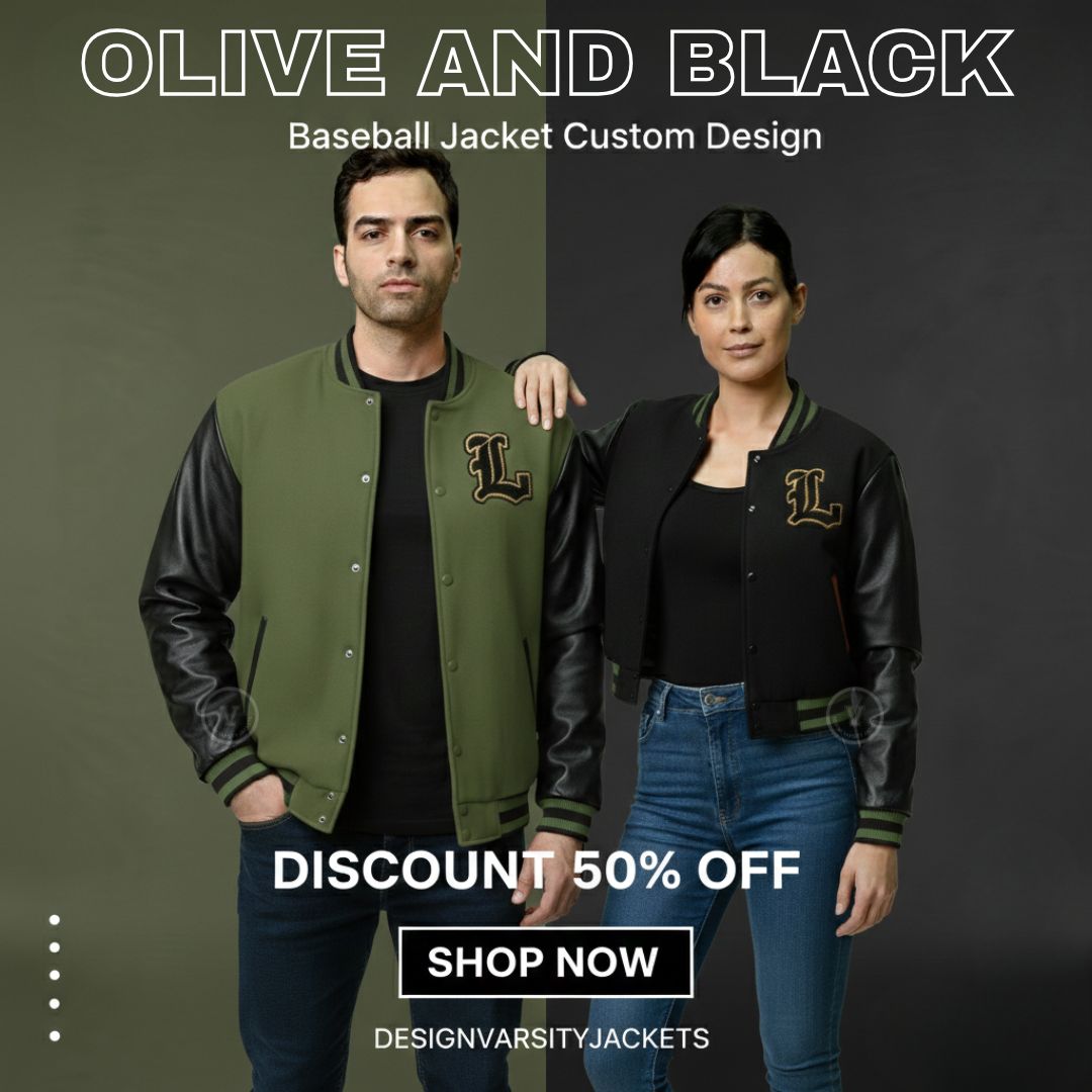 Olive And Black Baseball Jacket Custom Design