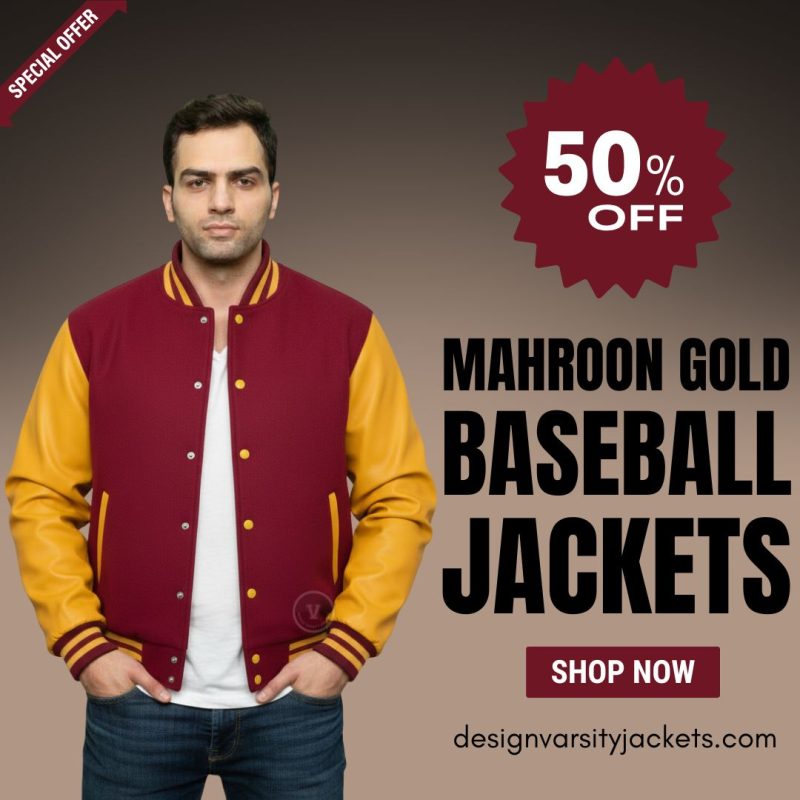 Mahroon Gold Baseball Jackets