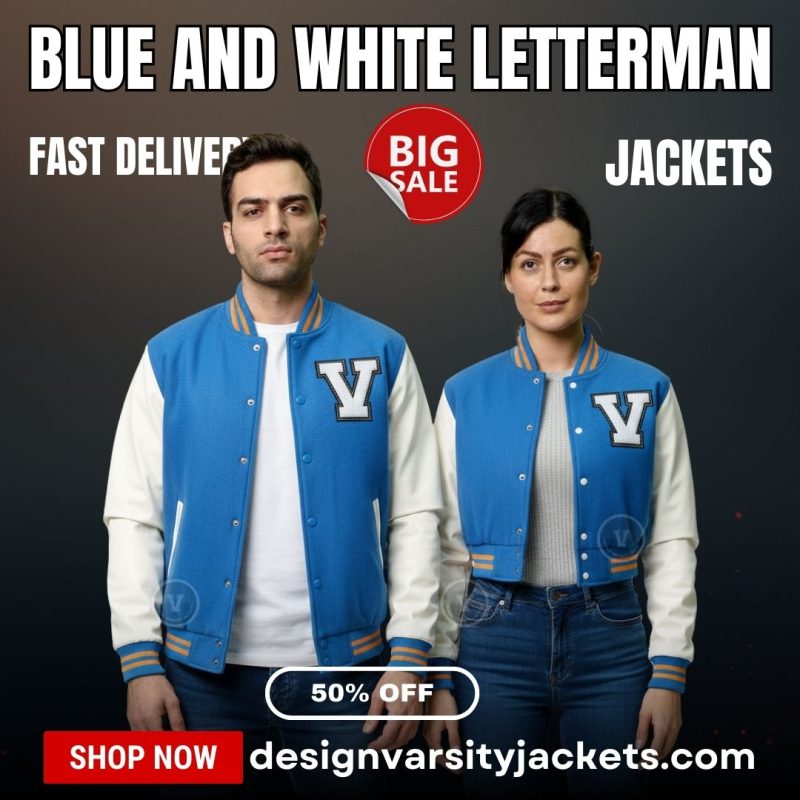 Blue And White Letterman Jackets For Teams