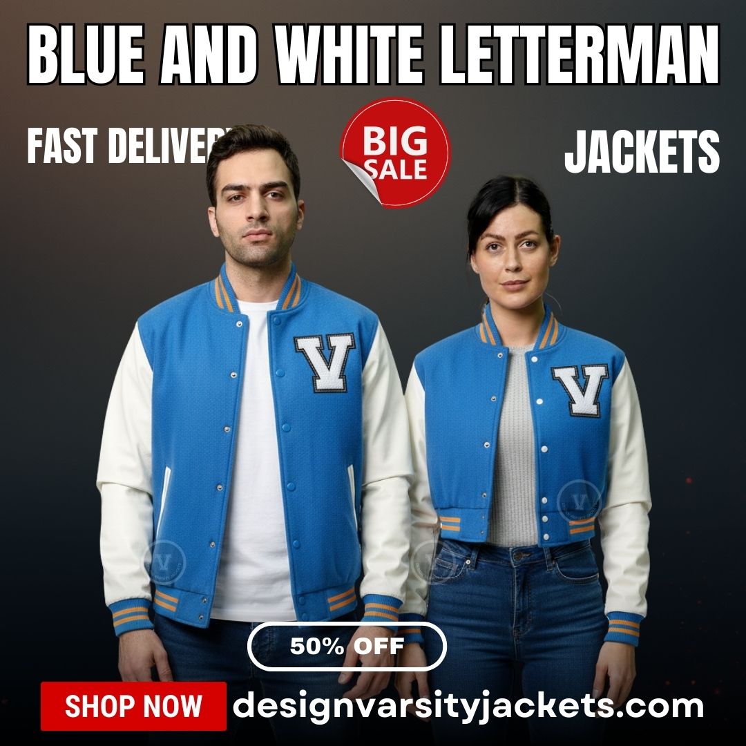 Blue And White Letterman Jackets For Teams