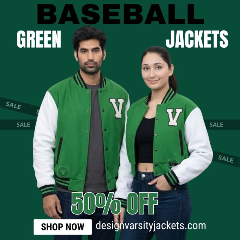 Green Baseball Jacket With Embroidery