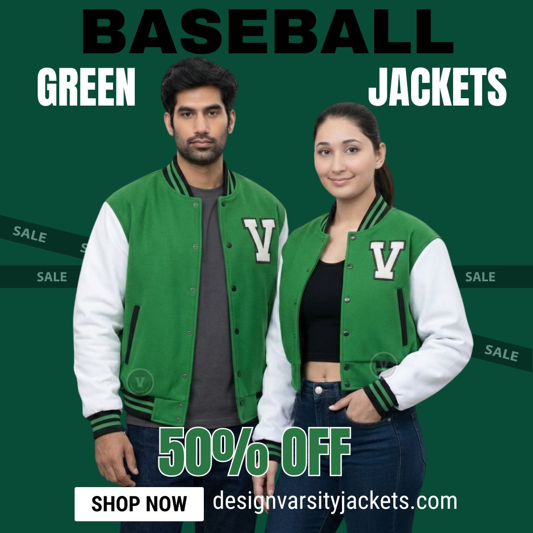 Green Baseball Jacket With Embroidery