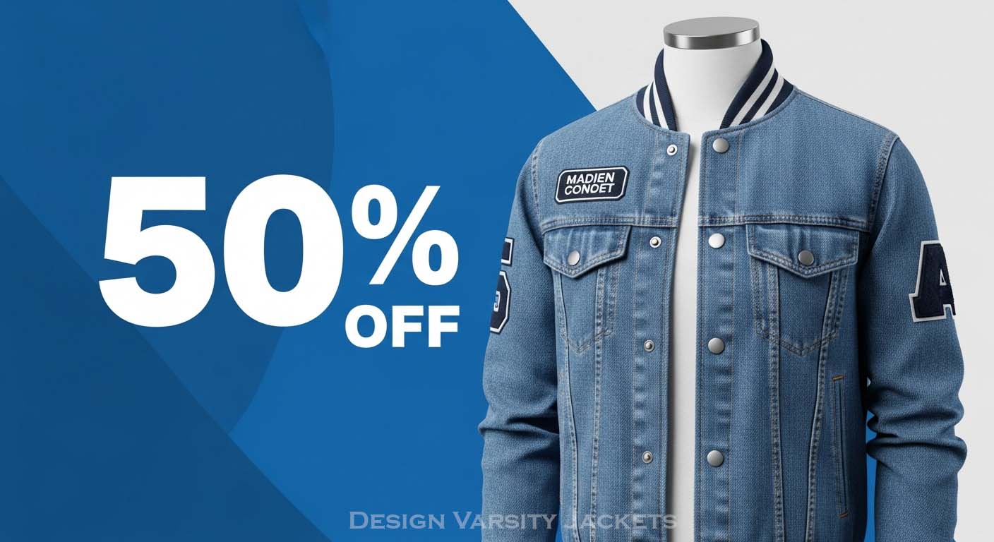 Denim Varsity Jackets 50% Off