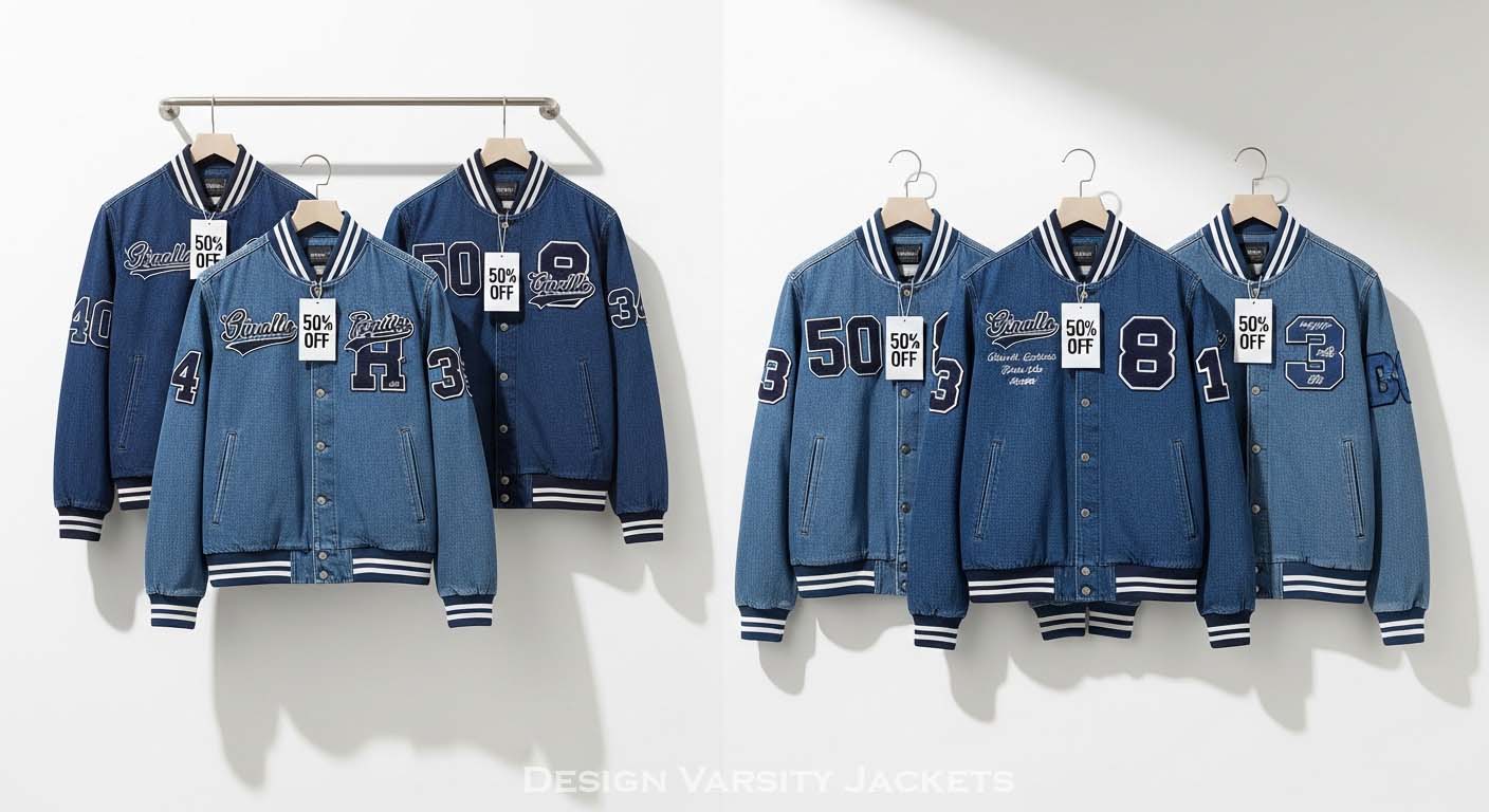 Denim Varsity Jackets 50% Off