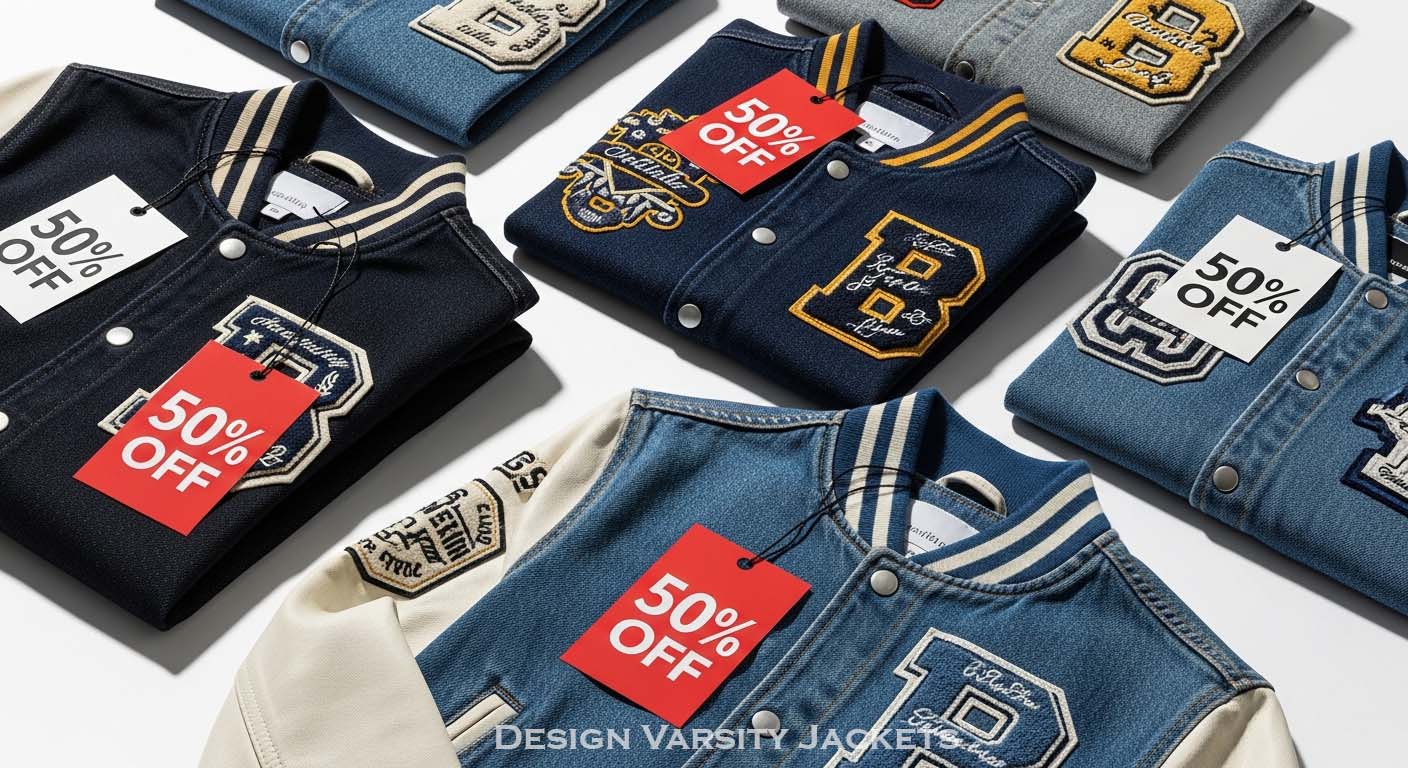 Denim Varsity Jackets 50% Off