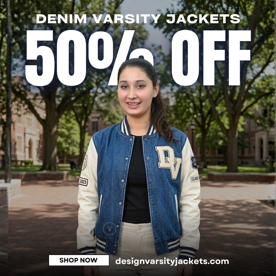 Denim Varsity Jackets 50% Off