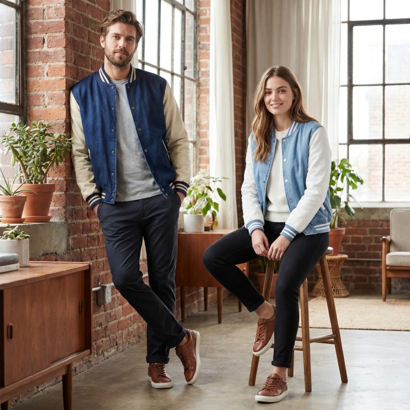 Denim Varsity Jackets For Casual Outfits