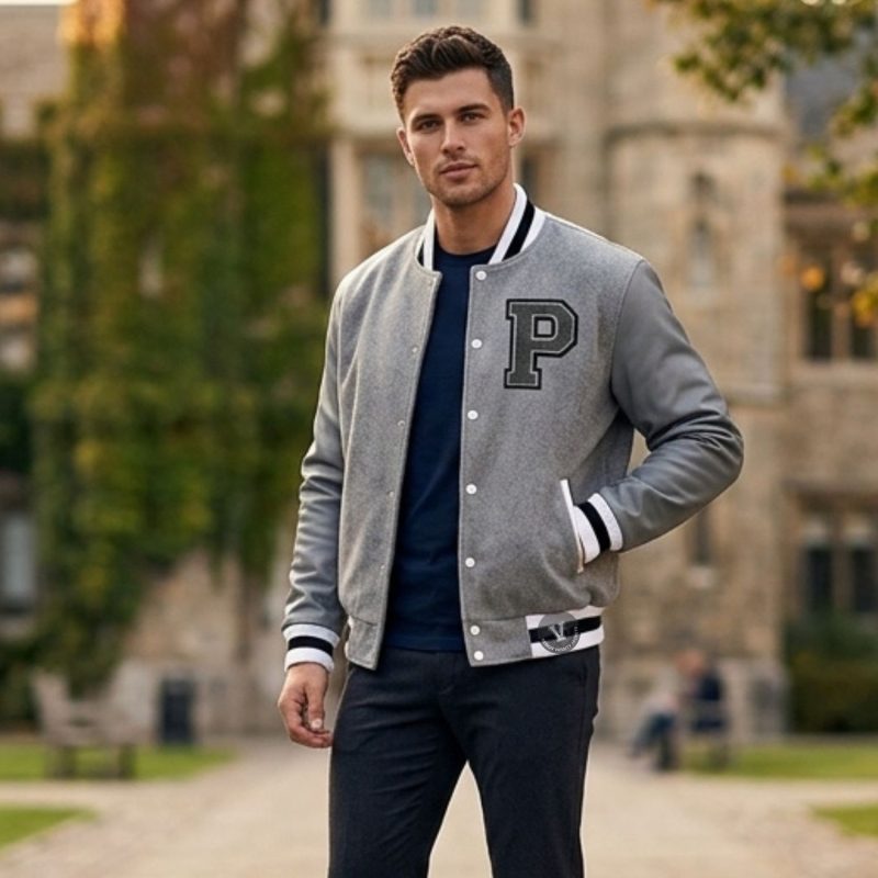 Wool Varsity Jackets With Leather Sleeves