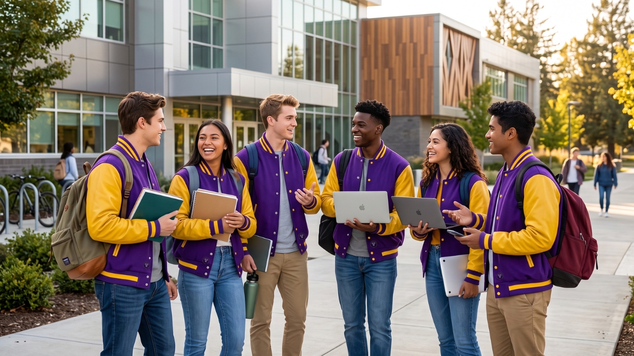 Varsity Jackets with Backpacks School Outfits