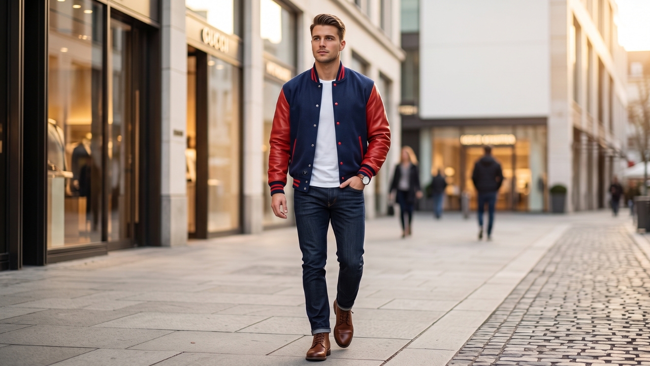 Varsity Jackets with Boots Men’s Casual Fashion