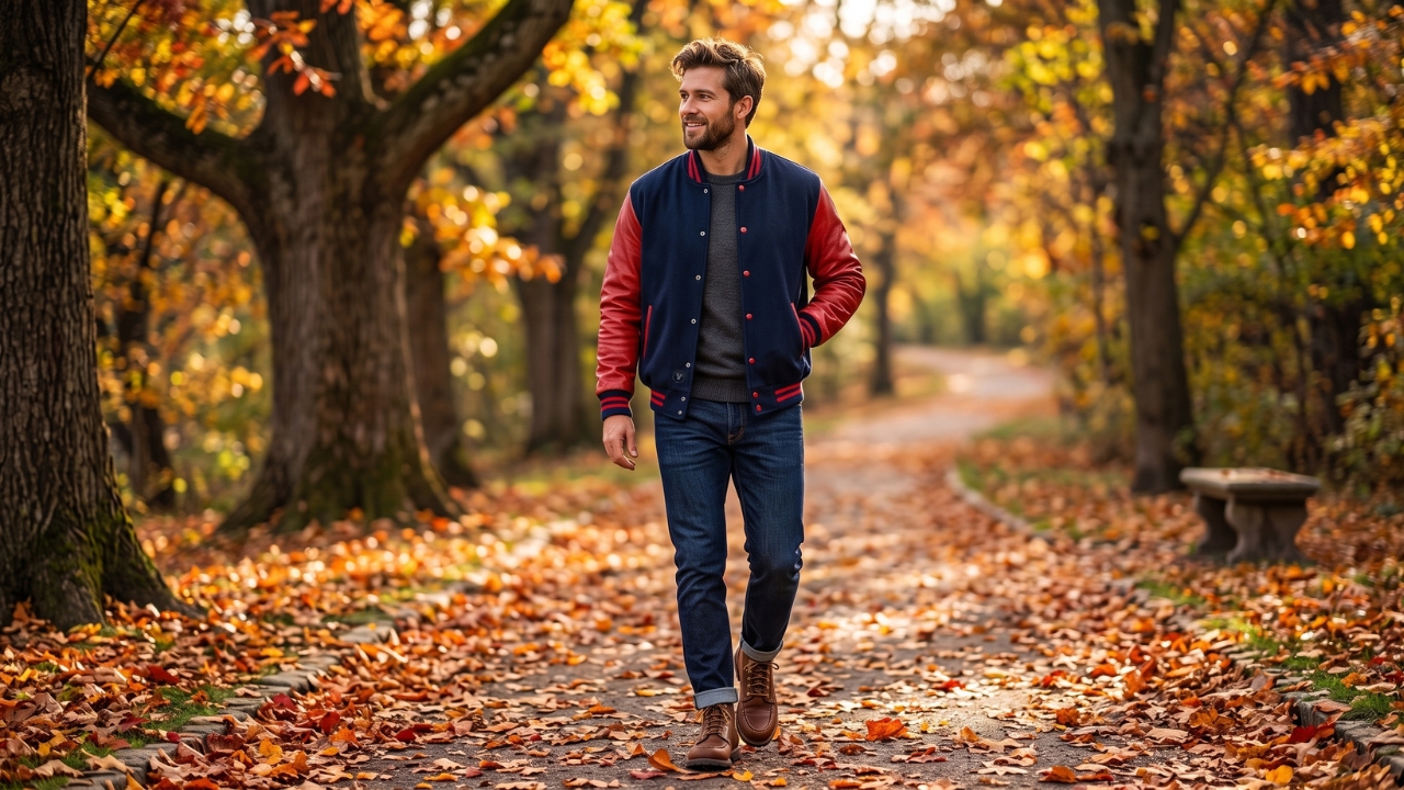 Varsity Jackets with Boots Men’s Casual Fashion
