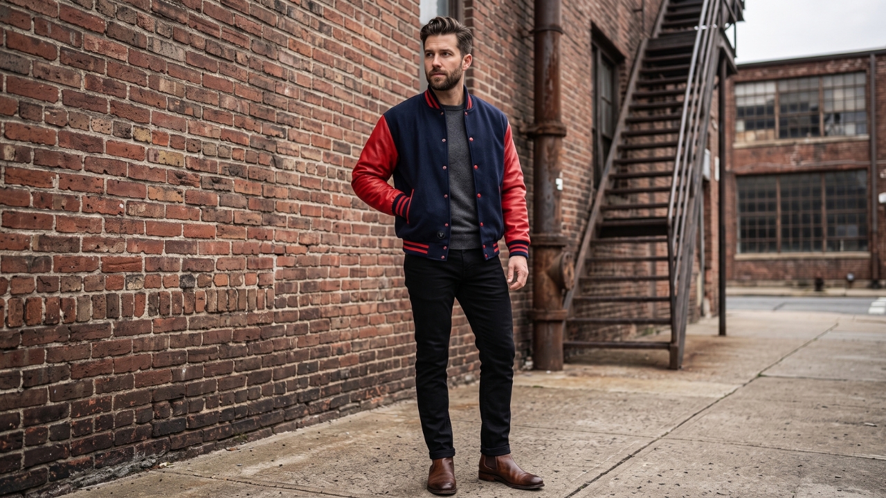 Varsity Jackets with Boots Men’s Casual Fashion