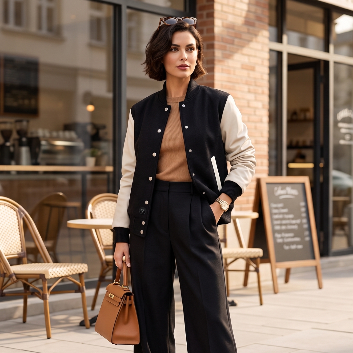 Varsity Jackets with Handbags Women’s Outfits