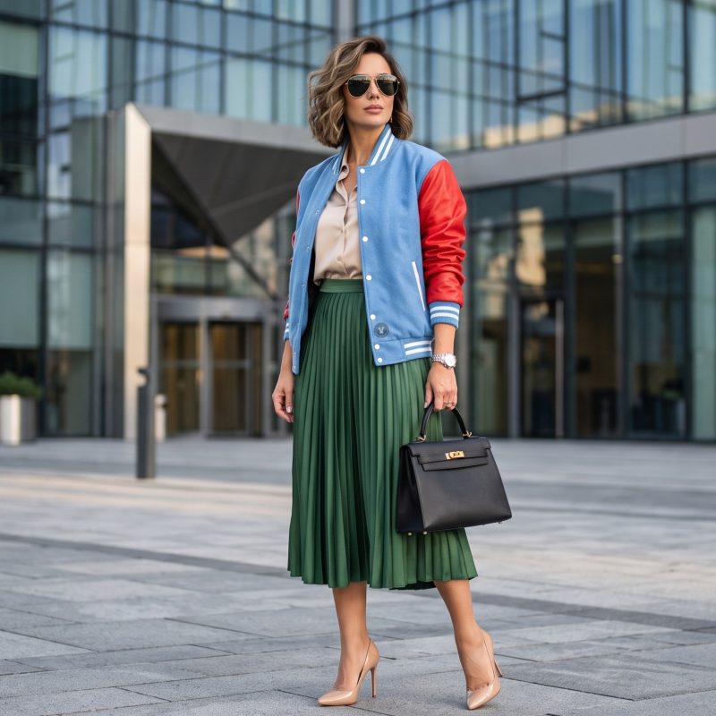 Varsity Jackets with Heels Women Chic Style