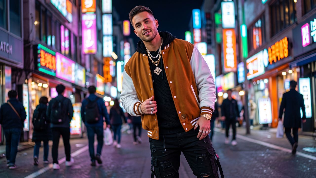 Varsity Jackets with Jewelry Street Fashion
