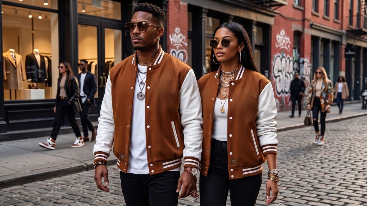 Varsity Jackets with Jewelry Street Fashion