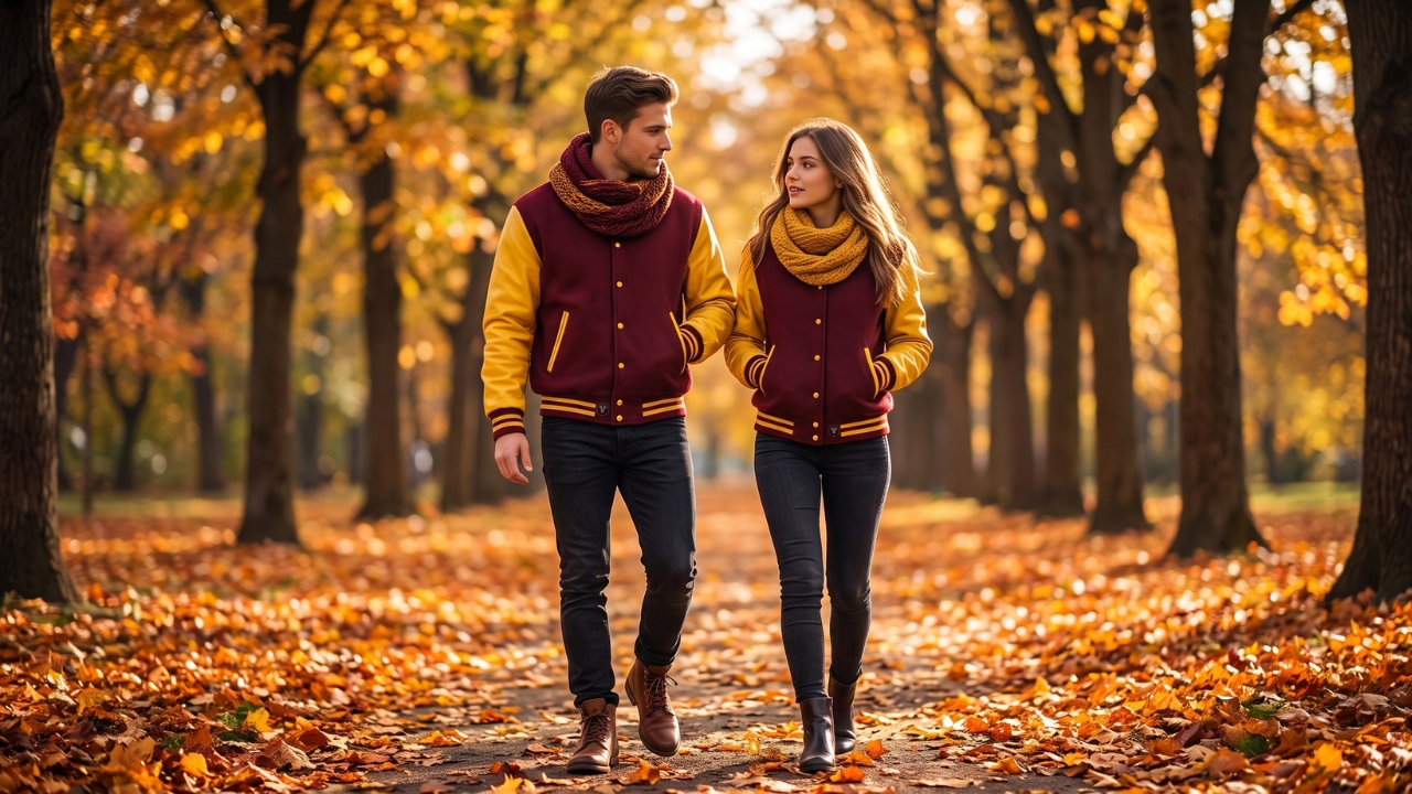 Varsity Jackets with Scarves Fall Fashion
