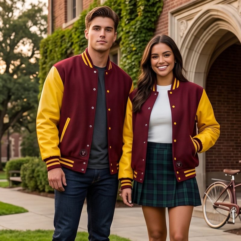 Varsity Jackets with Scarves Fall Fashion