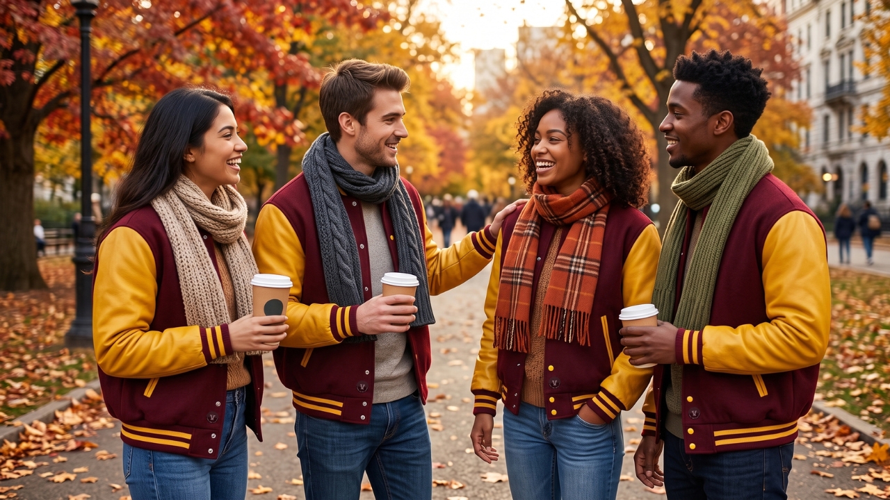 Varsity Jackets with Scarves Fall Fashion