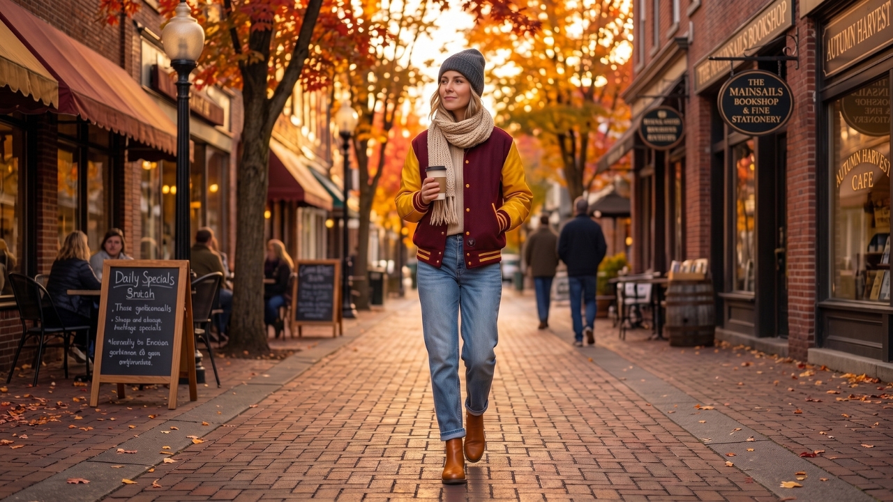 Varsity Jackets with Scarves Fall Fashion