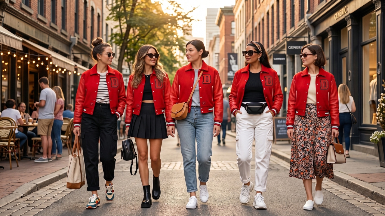 Design Varsity Jackets Cropped Jackets For Women Red