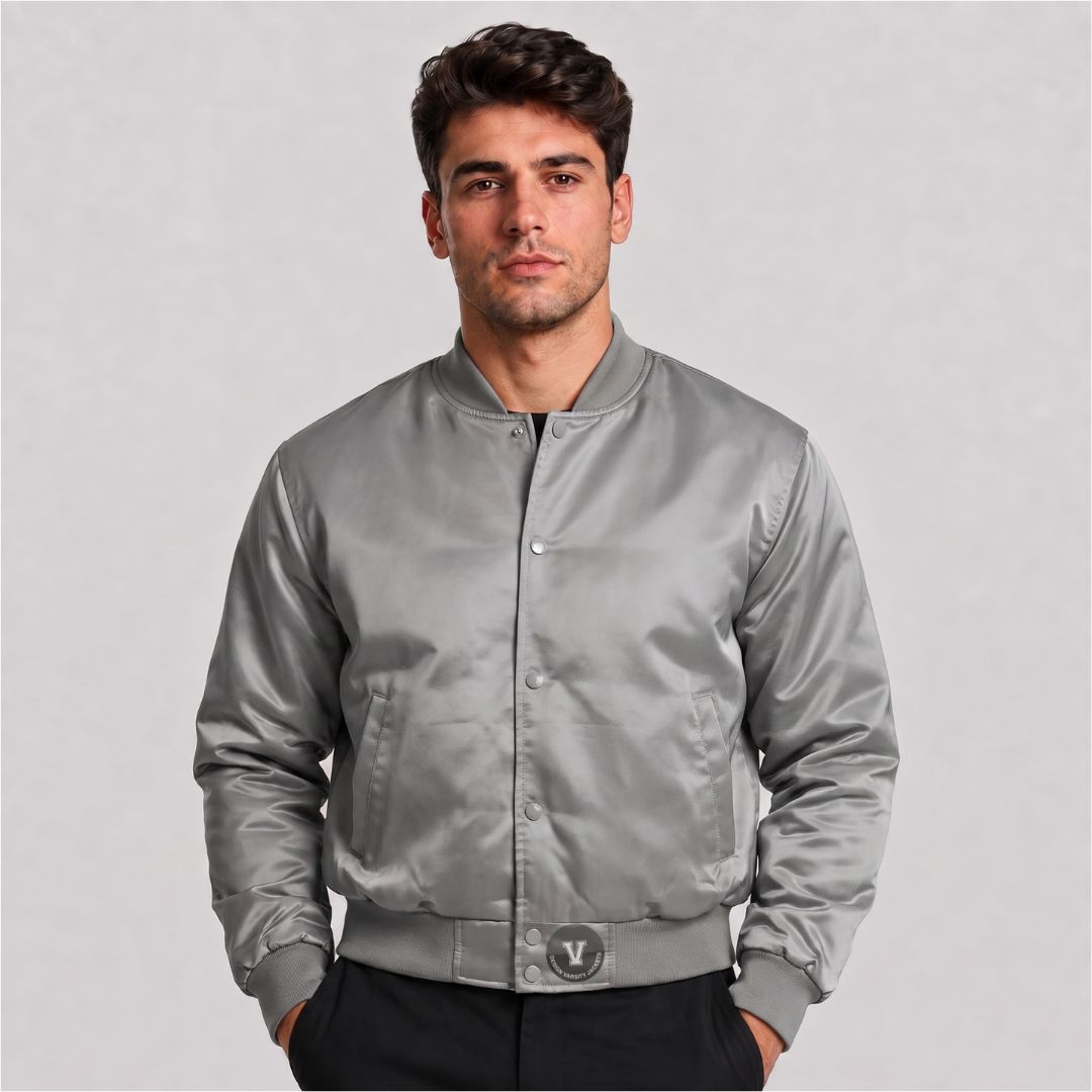 Cropped Satin Varsity Jacket Men Cropped Satin Varsity Jacket Men
