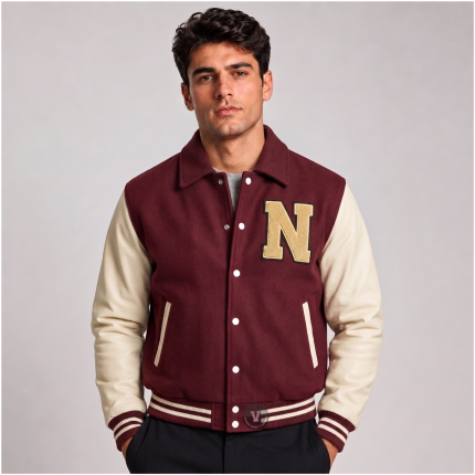 Cropped Wool Leather Jacket Men