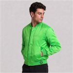 Green Cropped satin varsity Jacket