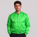 Green Cropped satin varsity Jacket