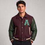 Men Cropped Varsity Jacket Wool Leather