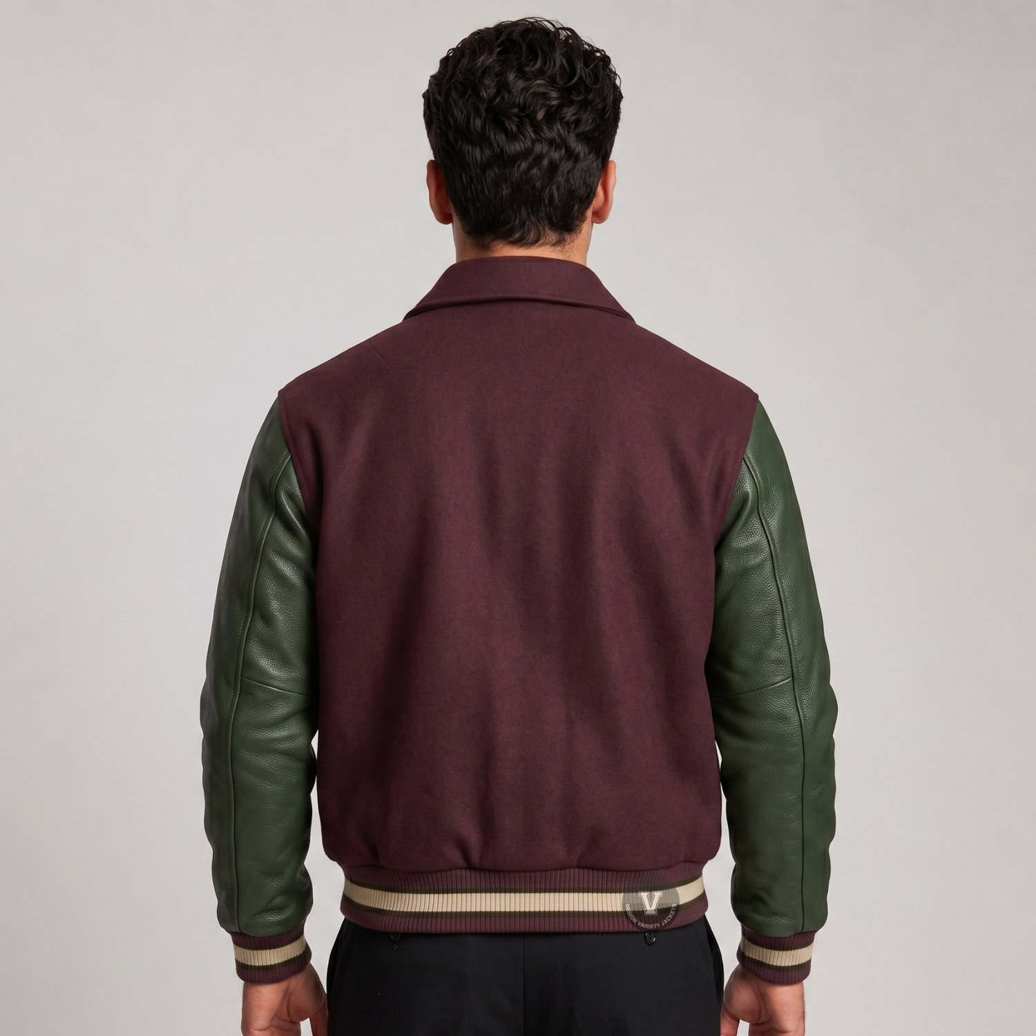 Men Cropped Varsity Jacket Wool Leather