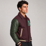 Men Cropped Varsity Jacket Wool Leather